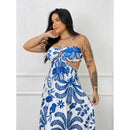 Vestido Longo Camila Estampa Grécia em Fluity Decote nas Costas Elegante e Confortável