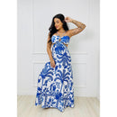 Vestido Longo Camila Estampa Grécia em Fluity Decote nas Costas Elegante e Confortável