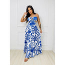 Vestido Longo Camila Estampa Grécia em Fluity Decote nas Costas Elegante e Confortável