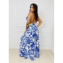 Vestido Longo Camila Estampa Grécia em Fluity Decote nas Costas Elegante e Confortável