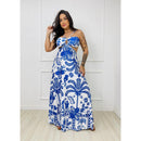 Vestido Longo Camila Estampa Grécia em Fluity Decote nas Costas Elegante e Confortável